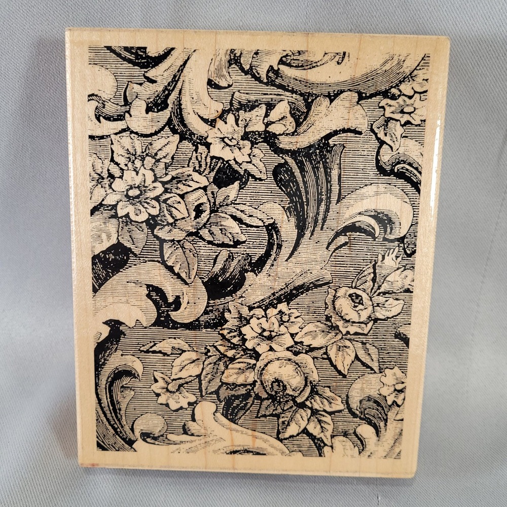 Floral Tapestry Rubber Stamp JRL Designs V196 Large Wood Block Botanical
